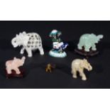 Collection of elephants: one enameled and the rest made from quartz (6x) 27.00 % buyer's premium on