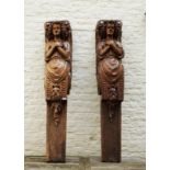 Pair oak caryatides, 19th/20th century, l. 148 cm. (2x) 27.00 % buyer's premium on the hammer