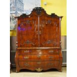 Dutch mahogany veneered cabinet, 18th century, upper part with two doors and lower part with three