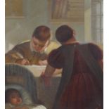 Oil on canvas, 19th century, School children, dim. 33 x 30 cm, craquelé and old restorations 27.