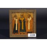 Russian icon, 3 saints, 19th century, dim. 9,5 x 9 cm. 27.00 % buyer's premium on the hammer price,