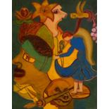 Abdul Fatah Masud (1949, Ghazani, Afghanistan), acrylic paint on canvas, Miss Piggy, sig. b.r., '