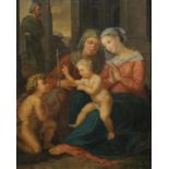 Oil on panel (cradled), The Holy family with John the Baptist, 17th century, dim. 28 x 22 cm. 27.00