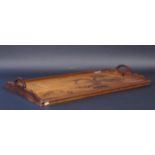 Emile Gallé wooden tray, inlaid with a.o. cross and thistle of Lorraine, signed, dim. 40 x 62 cm,