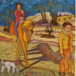 Abdul Fatah Masud (1949, Ghazani, Afghanistan), acrylic paint on canvas, Beatrix on camel, signed