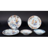 3 Chinese porcelain imari plates, 18th century, diam. 23 cm, one is glued and one with hairline