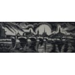 Frans Ronda (1899-1976), linocut, Maas bridge, sig. b.r., dim. 23 x 53 cm. 27.00 % buyer's premium