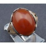 Antique gold ring, below the legal amount, set with cornelian, appr. 5.4 grams, ring size 16 1/4