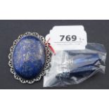 Brooch, set with lapis lazuli, l. 5 cm + Earrings (2x) 27.00 % buyer's premium on the hammer price,