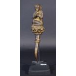 Bronze Buddha, 19th century, partly gilded, on foot, l. 35 cm. 27.00 % buyer's premium on the