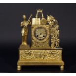 Gilt bronze table clock, Charles X, decorated with a woman with musical instruments, dim. 32 x 23,5