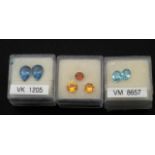 2 blue zircons (appr. 2.70 crt) and 1 blue topaz stones (appr. 4.40 crt), pear-cut + 3 citrines (