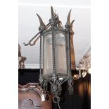 Wrought iron hallamp, according to the collector from the town hall of Montepulciano, l. 90 cm. (