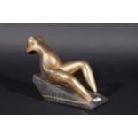 Bronze sculpture on marble base, Gilt nude, dim. 12 x 28 cm. 27.00 % buyer's premium on the hammer