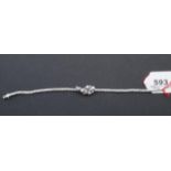 White gold bracelet, 14 krt., set with pearls and zircons, l. 18,5 cm, appr. 11.1 grams 27.00 %