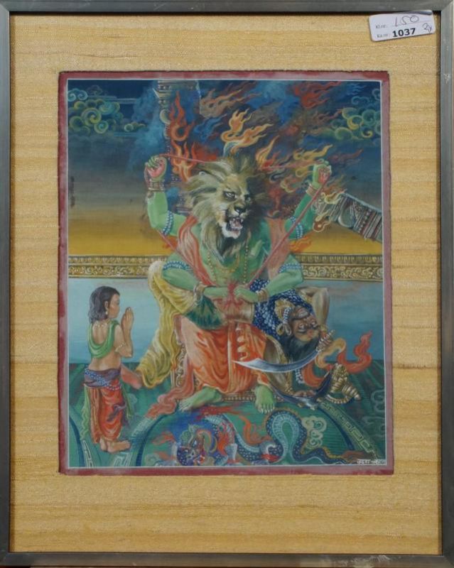 2 Indian paintings on cloth, dim. 20 x 16 cm. 27.00 % buyer's premium on the hammer price, VAT - Image 2 of 4