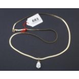 Yellow gold choker, 14 krt., with pendant set with zircon, l. 56 cm, appr. 7.8 grams 27.00 % buyer'