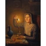 G. Thans, oil on panel, Old woman with candle snuffer, sig. b.m., dated '1850', dim. 29 x 22 cm.,