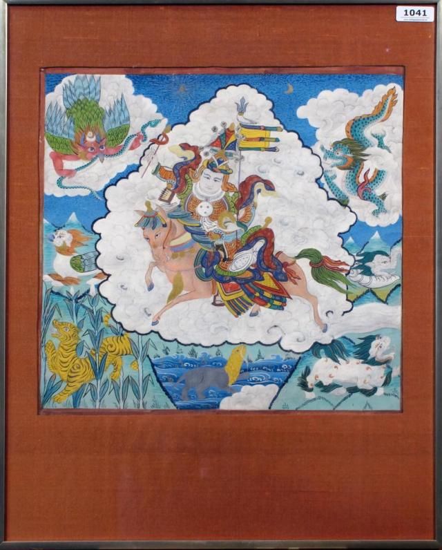 Buddhist painting, Warrior of heaven, dim. 30,5 x 32 cm. 27.00 % buyer's premium on the hammer - Image 2 of 2