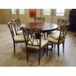 Round mahogany table, h. 74 cm, diam. 127 cm + 6 chairs (7x) 27.00 % buyer's premium on the hammer