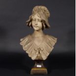 G. V. Vaerenbergh (1873-1927), plaster sculpture, Portrait bust, signed on back, h. 54 cm. 27.00 %