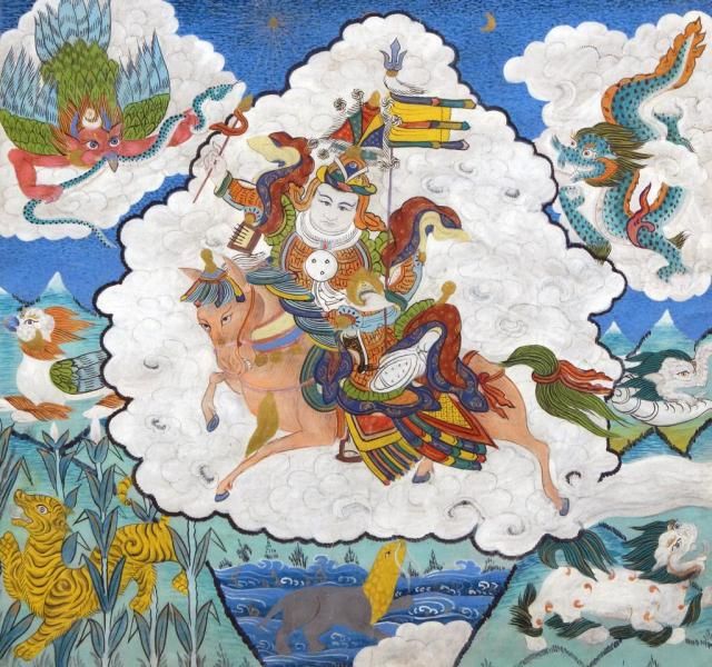 Buddhist painting, Warrior of heaven, dim. 30,5 x 32 cm. 27.00 % buyer's premium on the hammer