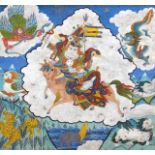 Buddhist painting, Warrior of heaven, dim. 30,5 x 32 cm. 27.00 % buyer's premium on the hammer