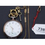 Gilt pocket watch, with watch chain, seconds dial and key 27.00 % buyer's premium on the hammer