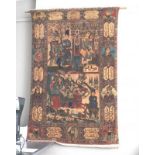 Silk figurative carpet, possibly Ravar, signed, dim. 204 x 134 cm. 27.00 % buyer's premium on the