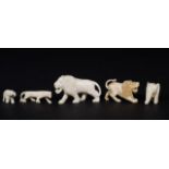 5 African ivory and bone miniatures: 3 lions and 2 tigers, various sizes (5x) 27.00 % buyer's