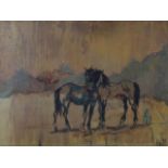 A. Wolff, oil on metal, Two horses, sig. b.r., dim. 49 x 64 cm. 27.00 % buyer's premium on the