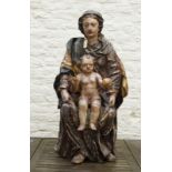 German polychrome wooden Madonna and child, 17th century, possibly Cologne, h. 85 cm. 27.00 %