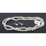 Sweet water pearl necklace, l. 102 cm + 2 pearl earrings, with silver, 925 (2x) 27.00 % buyer's