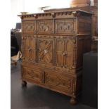 Oak cabinet, inlaid with bone and other types of wood, 18th/19th century, South-Europe, 2 doors and