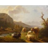 Oil on canvas, Sheep in a romantic landscape, 19th century, dim. 69 x 88 cm. 27.00 % buyer's