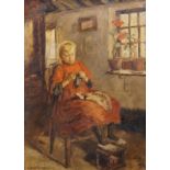 Hendrik Heyligers (1877-1967), oil on canvas, Girl with handicraft, sig b.l., dim. 52 x 37,5 cm,