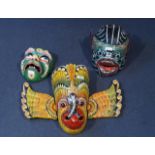 2 papier-maché masks + Wooden mask (3x) 27.00 % buyer's premium on the hammer price, VAT included