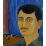 Abdul Fatah Masud (1949, Ghazani, Afghanistan), acrylic paint on canvas, Selfportrait, dim. 40 x 40