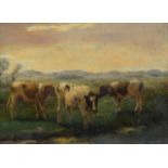 F. van Kregten (1871-1937), oil on canvas, Cows in a meadow, holes in canvas, sig. b.r., dim. 29 x