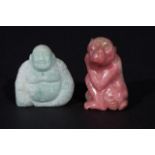 Rhodonite monkey, h. 3 cm + Buddha made from a mineral (2x) 27.00 % buyer's premium on the hammer