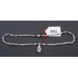 Pearl necklace with white gold pendant and lock, 14 krt., setw with zircons, l. 36 cm. 27.00 %