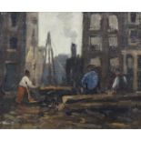 Marouflé, Harbour scene (after Breitner), sig. b.l., dim. 23 x 27,5 cm. 27.00 % buyer's premium on