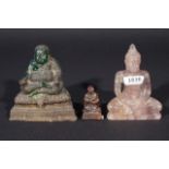Amethist Buddha, h. 12 cm + Quartz Buddha, h. 13 cm + Quartz monk, h. 6 cm. (3x) 27.00 % buyer's