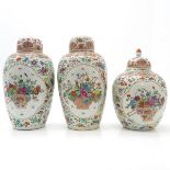 3 China Porcelain Famille Rose Decor Lidded Vases