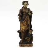 Carved Polychrome Decor Sculpture Depicting Catherine