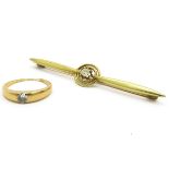 Bar Pin and Ring Set with Diamonds