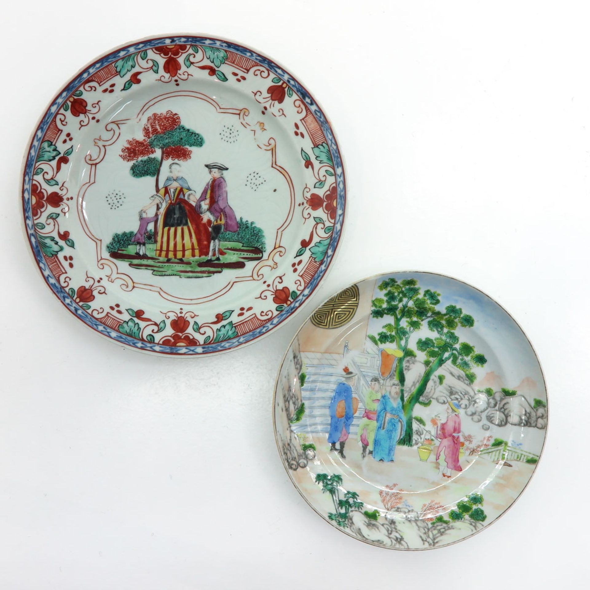 Lot of 2 China Porcelain Polychrome Decor Plates