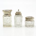 Lot of 3 Crystal Items with Silver Tops