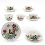 Lot of 6 Cups and 5 Saucers in Famille Rose Decor