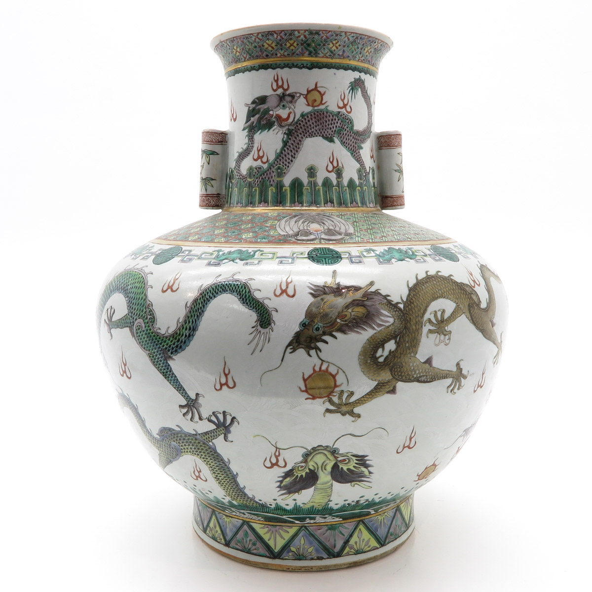 China Porcelain Sgraffito and Famille Verte Decor Vase - Bild 3 aus 6